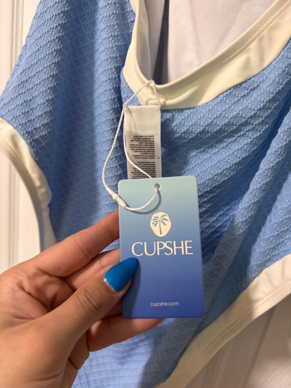 Light Blue Textured One-Piece Swimsuit | Gold Button Halter | NWT (XL) - Picture 3 of 8